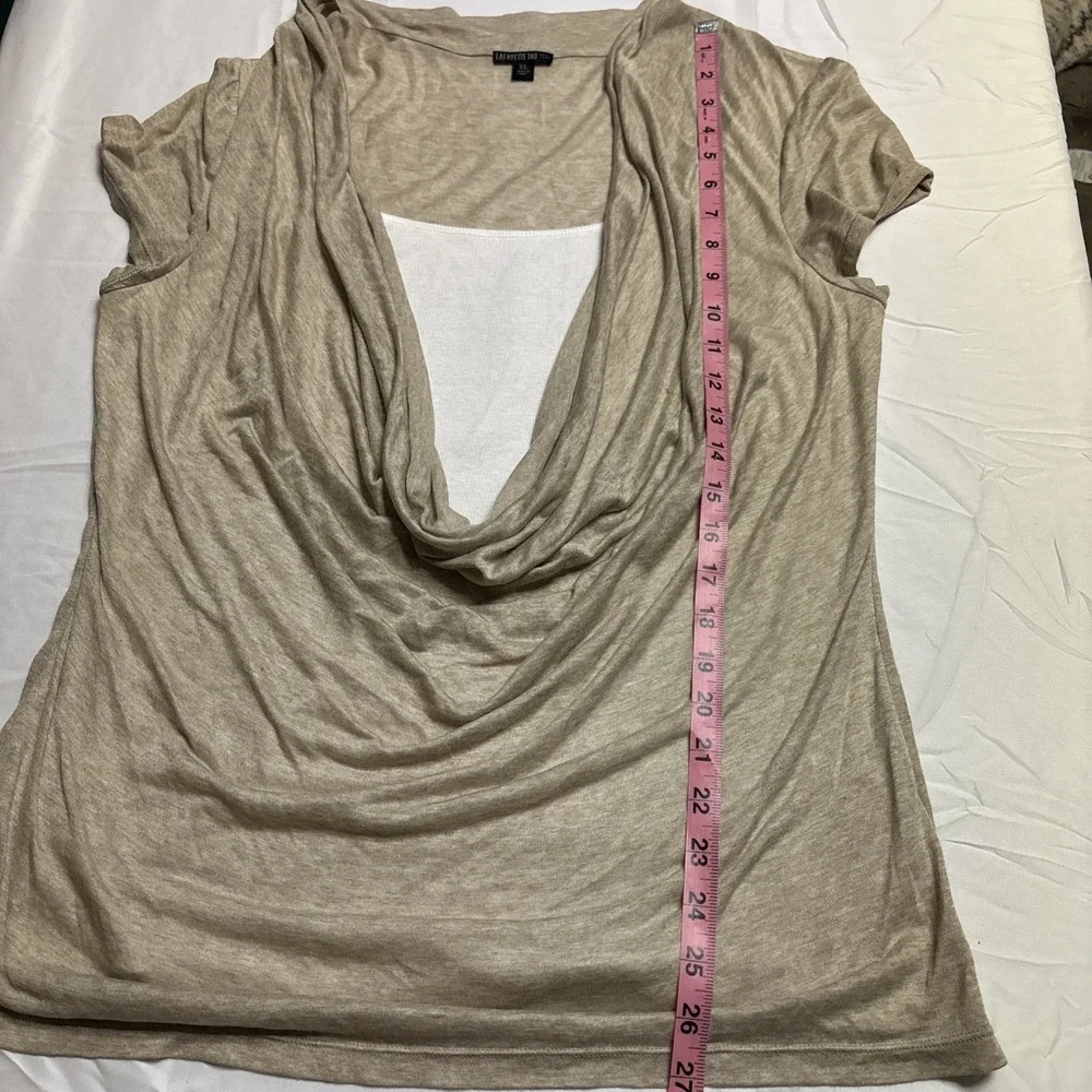 Lafayette 148 Women Size XL Deep Cowl Neck Short Sleeve  Shirt Y2K Layer Top - Picture 7 of 8